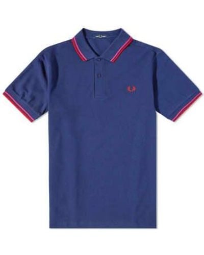Fred Perry Slim Fit Twin Tipped Polo French Navy / Magenta / Kirschrot - Blau