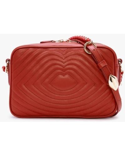 Lulu Guinness Red S Bella Red Lip Ripple Quilted Leather Cross Body Bag