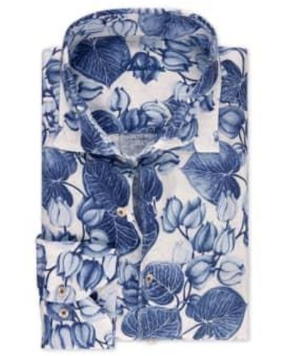 Stenströms Slimline Floral Linen Shirt 7747218771001 L - Blue