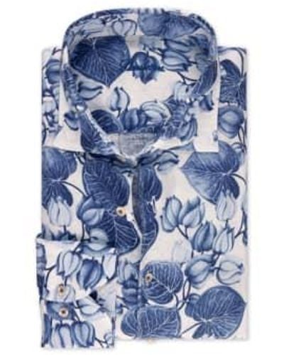 Stenströms Slimline Floral Linen Shirt 7747218771001 - Blue