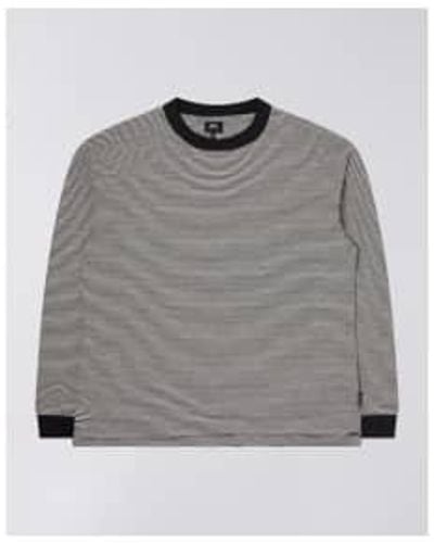 Edwin Adam Stripe Ls T-shirt / White Small - Gray