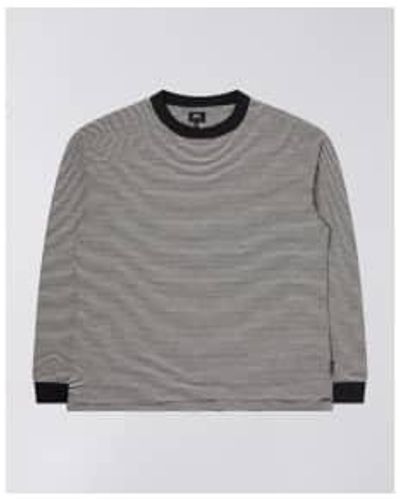 Edwin Adam Stripe Ls T-shirt / White Small - Grey