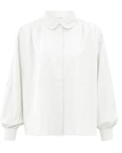 Yaya Oversized Blouse With Long Puff Sleeves Collar - White
