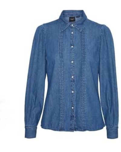 Vero Moda Camisa mezclilla con talles pliegues - Azul