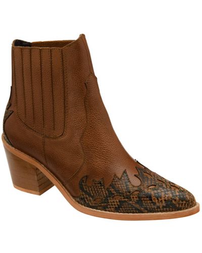 Ravel Galmoy Tan Leather Boot With Snake Detail - Brown