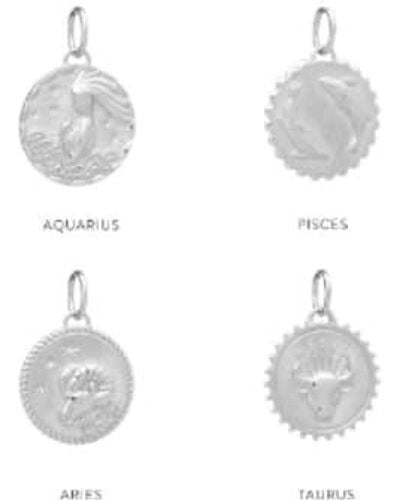 Rachel Jackson Zodiac Art Coin Necklace Silver / Taurus - White