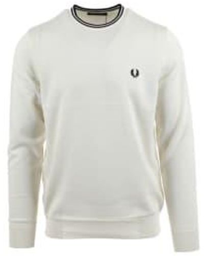 Fred Perry Klassischer pullover mit rundhalsausschnitt schneeweiß / schwarz