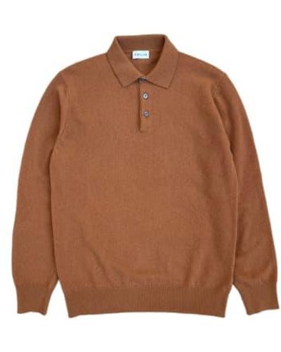 GALLIA Rossi Knit Long-sleeved Polo Shirt Camel Xl - Brown