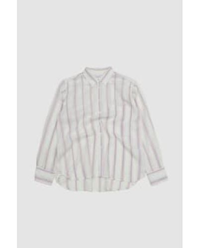 Universal Works Square Pocket Shirt Ecru/lilac Hendrix Curry Stripe L - White