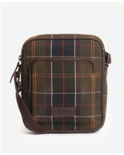 Barbour Tartan And Leather Cross Body Bag - Marrone