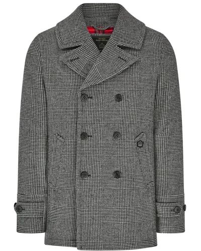 Merc London Fairford Check Pea Coat - Grey