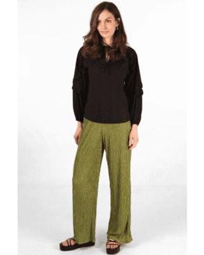 MSH Wide Leg Plisse Pants With Elastic Smocked Waist - Green