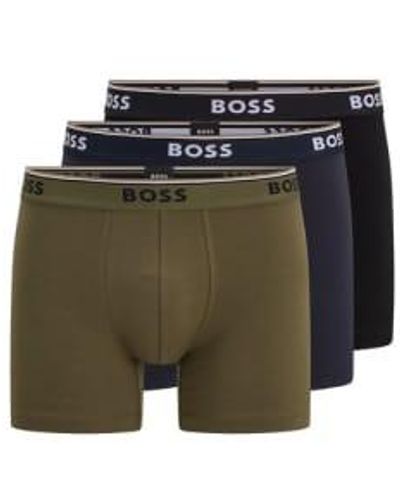 BOSS Pack Of 3 Black And Khaki Boxer Briefs - Green