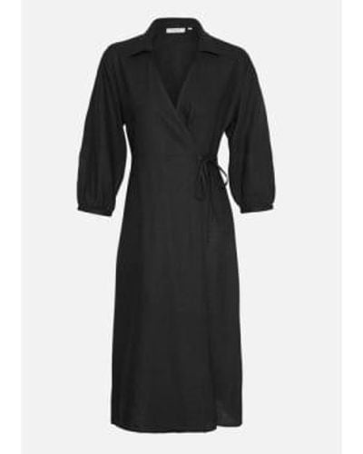 Moss Copenhagen Mschjovene Ginia Linen Blend Wrap Dress S - Black