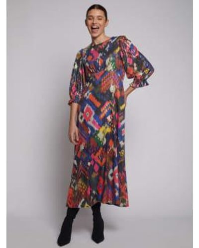Vilagallo Kara Dress Ikat Sequins Print Uk 8 - Multicolor