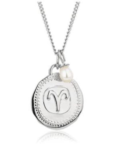 Claudia Bradby Silver Pearl Aries Zodiac Necklace / - Metallic