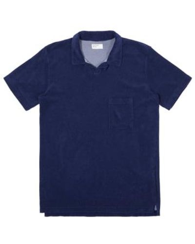 Universal Works Vacation Polo In Terry Fleece Ink - Blu
