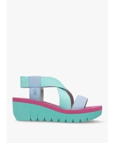 Fly London S Yabi Leather Mid Wedge Sandals - Blue