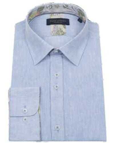 Guide London Summer Breeze Linen Blend Long Sleeve Shirt M - Blue