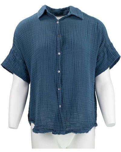 Michael Stars Bailey Gauze Button Down Shirt - Blue