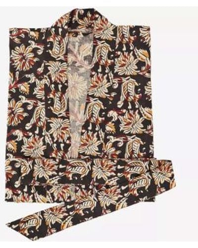 Madam Stoltz Printed Cotton Kimono With Belt Kimono-53 - Multicolor