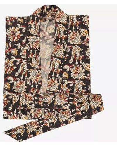 Madam Stoltz Printed Cotton Kimono With Belt 3 - Multicolore