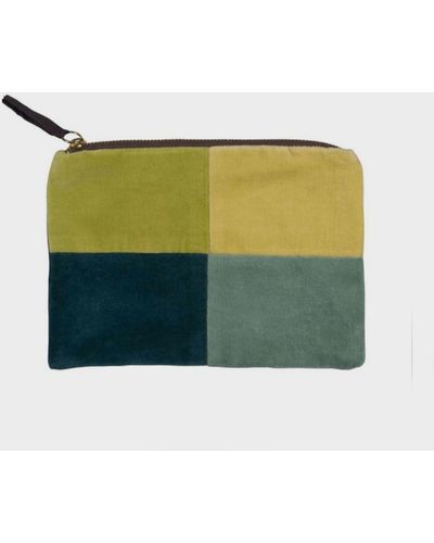 Artebene Clutch Cosmetic Bag Velvet Squares Green