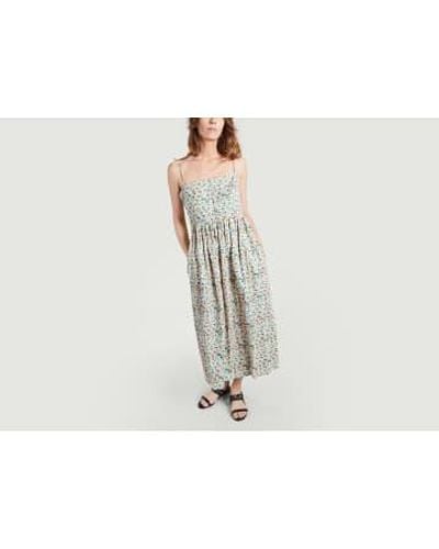 People Tree Strapless Long Dress With Floral Pattern V - Bianco