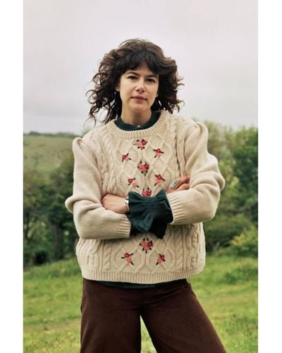 Meadows Rosebud Knit Cream Sweater - Green