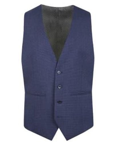 Torre Micro Houndstooth Suit Waistcoat / Black 36" - Blue
