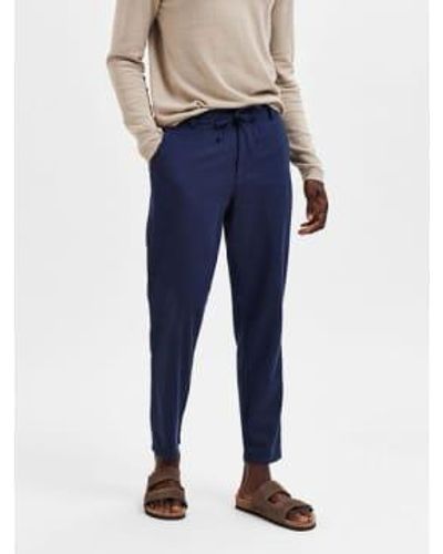 SELECTED Brody Linen Trousers Slim Tapered Dark Sapphire S - Blue
