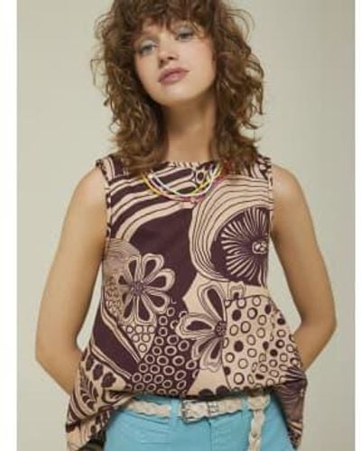 Ottod'Ame Ottodame Printed Cotton Top Fig - Marrone