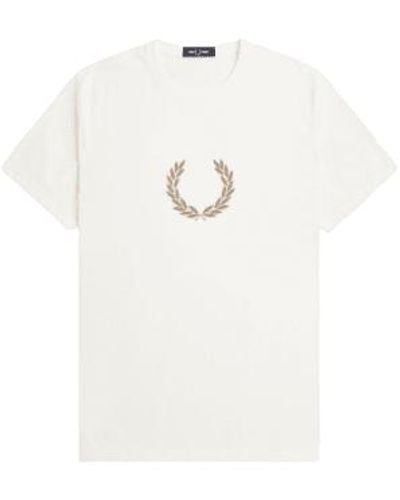 Fred Perry Flocked Laurel Wreath Tee Snow S - White