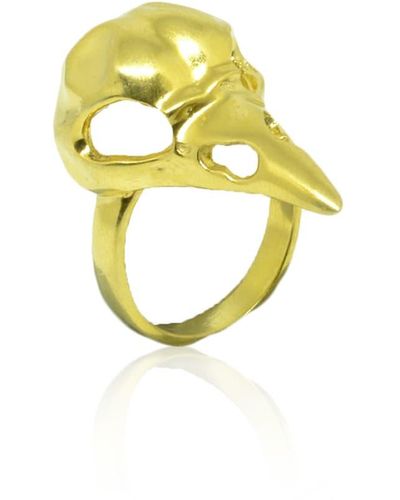 WINDOW DRESSING THE SOUL Gold Plated Bird Skull Ring - Metallizzato