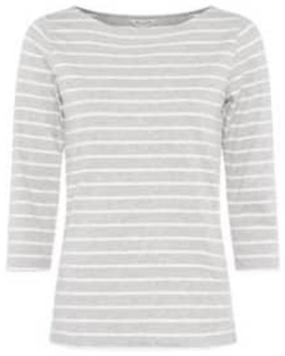 Great Plains Camiseta essential 3/4 manga larga rayas gris leche - Blanco