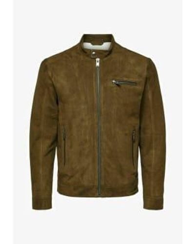 SELECTED Bomber En Daim Olive S - Green