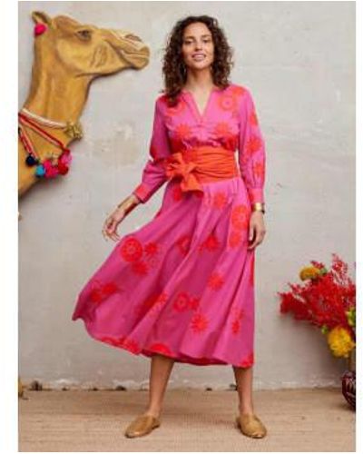Nimo With Love Azurite Dress Flower Embroidery On Pink Size Xlarge