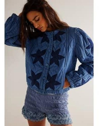 Free People Quinn Quilted Jacket Combo Xs - Blue