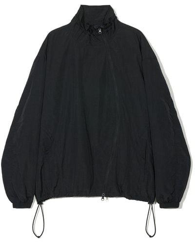 PARTIMENTO Curved Zipper Windbreaker Zip-up Jacket Medium - Black