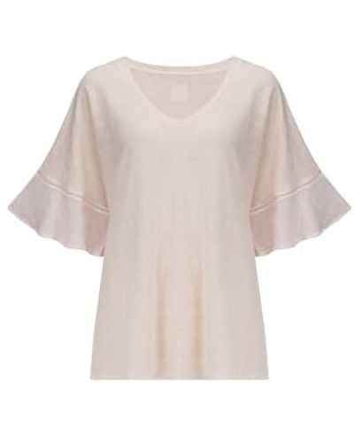 120% Lino Jersey Linen Frill Sleeve Top In Rose Soft Fade Extra Large - Brown