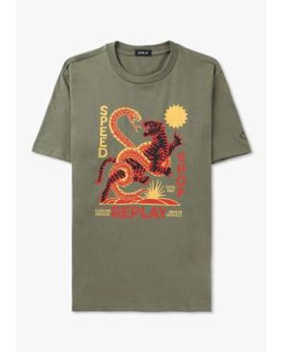 Replay Herren authentische Boost-T-Shirt im leichten Militär - Grün