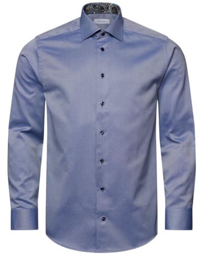 Eton Mid Slim Fit Textured Twill Shirt With Contrast Trim 10001059225 - Blue