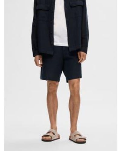 SELECTED Mads Linen Shorts Navy S - Black
