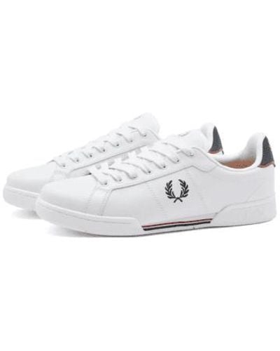 Fred Perry Authentic B722 Leather Sneakers And Navy - Bianco