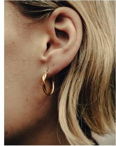 Nordic Muse Medium Entwined Latch Hoop Earrings, Waterproof Stainless Steel - Brown