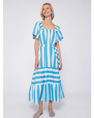 Vilagallo Dress Palmira Long Square Neck Stripe - Blue