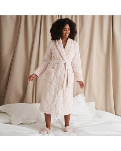 Pretty You London Quilted Velour Robe - Natural