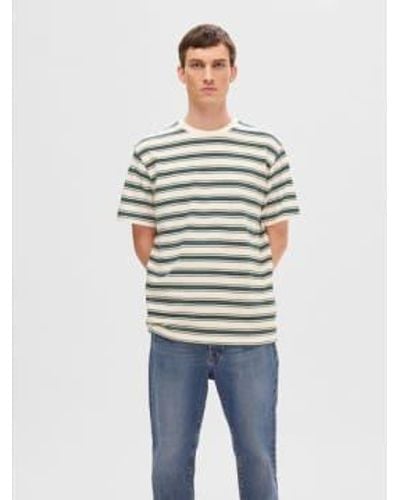 SELECTED Relax Solo Stripe Tee Gablesegret - Grigio