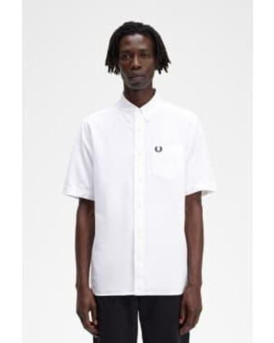 Fred Perry Short Sleeve Oxford Shirt Medium - White