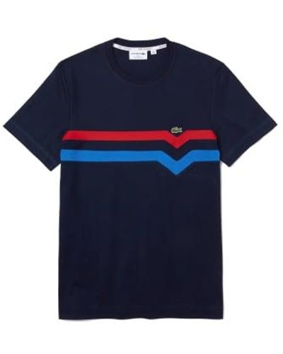 Lacoste Made In France Striped Organic Cotton Tee Navy Blue 1